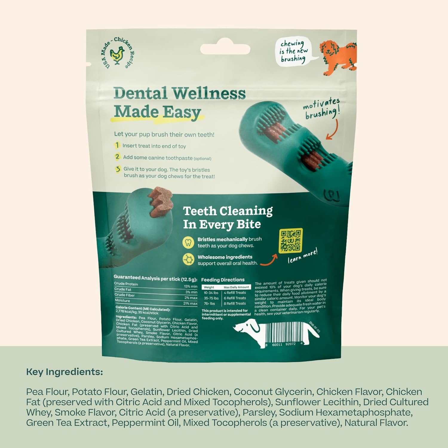 image:imageWOOF Bite n Brush Refills Treats for the Dog Toothbrush Toy Scrub Plaque and Tartar from Your Dogs Teeth and Mouth Dog Dental Sticks 18 Refills Chicken2 Pack Chicken