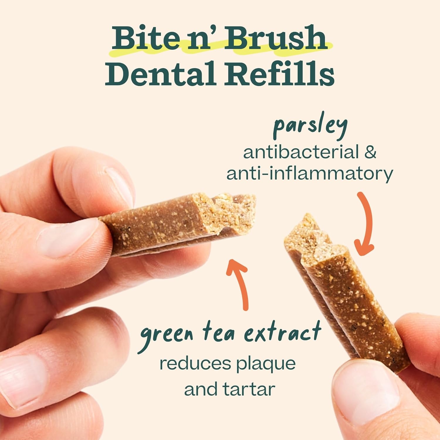 image:imageWOOF Bite n Brush Refills Treats for the Dog Toothbrush Toy Scrub Plaque and Tartar from Your Dogs Teeth and Mouth Dog Dental Sticks 18 Refills ChickenBeef