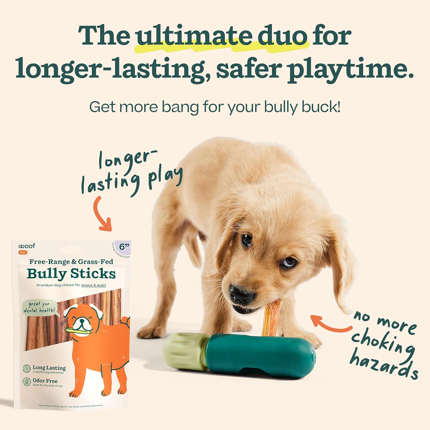 image:imageWOOF BullySafe and Bully Sticks Nutritious Chew Sticks for Dogs and Bully Stick Holder for Safe LongLasting Play No More Swallowed Ends 6 Sticks 5 Pack10 Count Pack of 1
