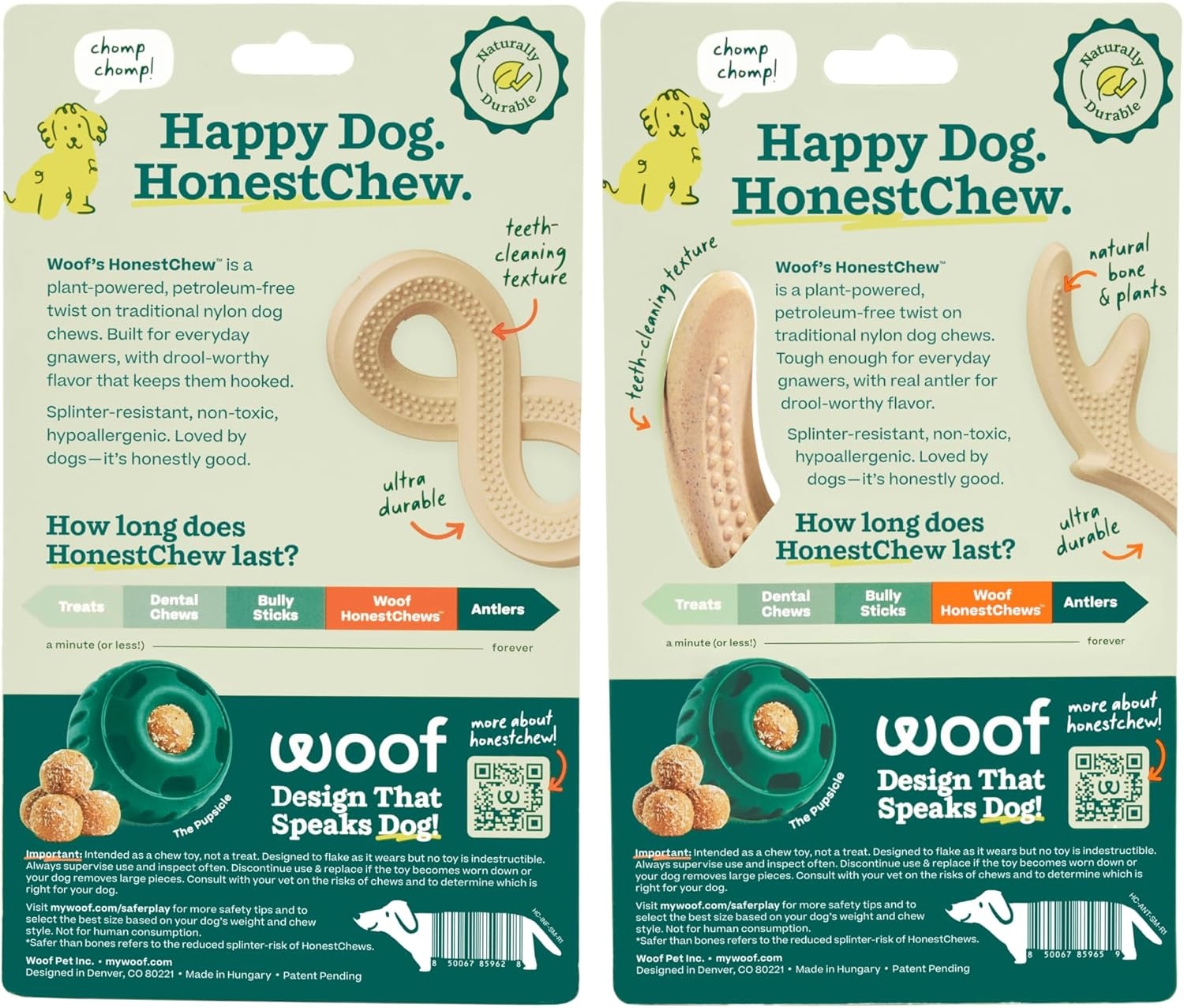 image:imageWOOF HonestChew Dog Toy Duo Durable Dog Chews Made with PlantBased Ingredients SplinterResistant Safer Than Dog Bones with HonestChew Antler and Infinity Gift for Dogs SmallDuo Pack