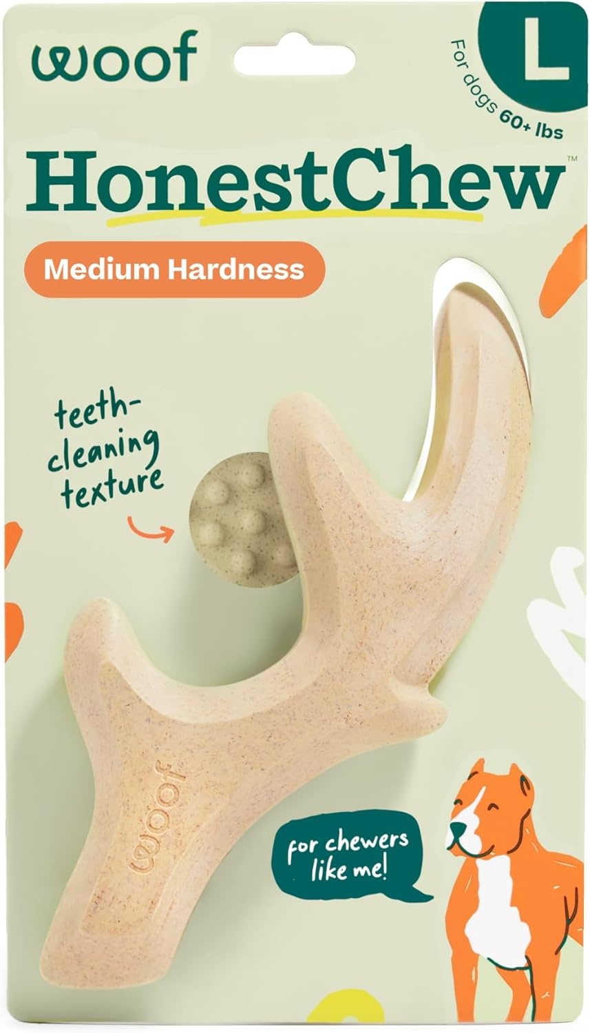 image:imageWOOF HonestChew Dog Toy Duo Durable Dog Chews Made with PlantBased Ingredients SplinterResistant Safer Than Dog Bones with HonestChew Antler and Infinity Gift for Dogs SmallAntler