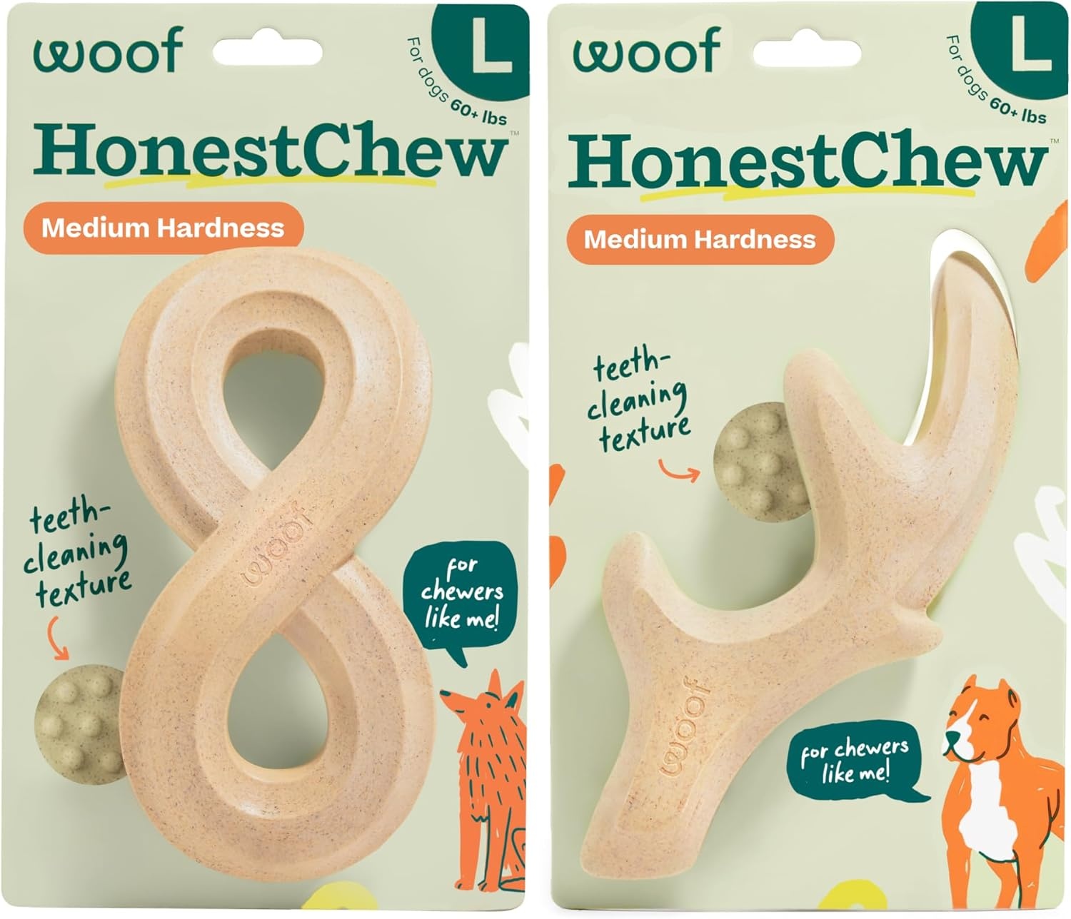 image:imageWOOF HonestChew Dog Toy Duo Durable Dog Chews Made with PlantBased Ingredients SplinterResistant Safer Than Dog Bones with HonestChew Antler and Infinity Gift for Dogs SmallDuo Pack