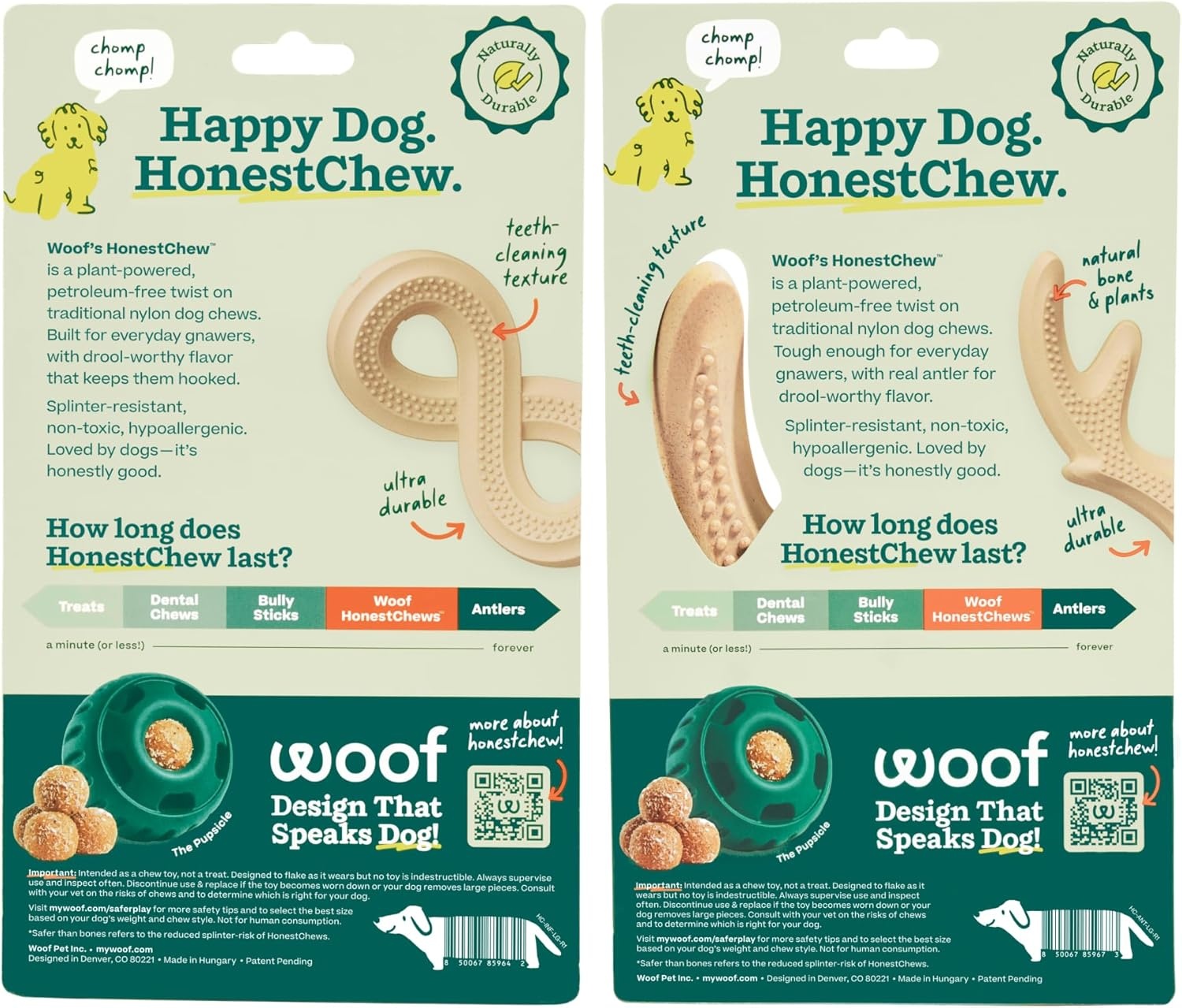 image:imageWOOF HonestChew Dog Toy Duo Durable Dog Chews Made with PlantBased Ingredients SplinterResistant Safer Than Dog Bones with HonestChew Antler and Infinity Gift for Dogs SmallDuo Pack