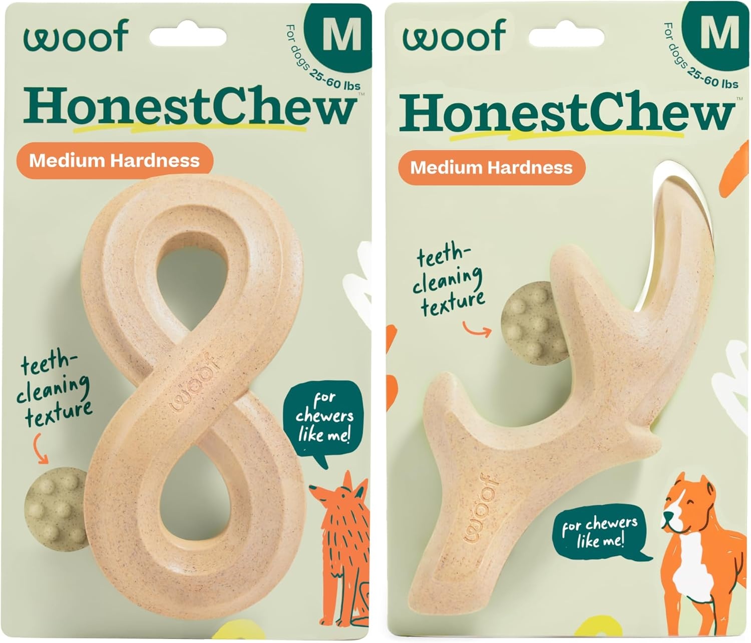 image:imageWOOF HonestChew Dog Toy Duo Durable Dog Chews Made with PlantBased Ingredients SplinterResistant Safer Than Dog Bones with HonestChew Antler and Infinity Gift for Dogs SmallDuo Pack