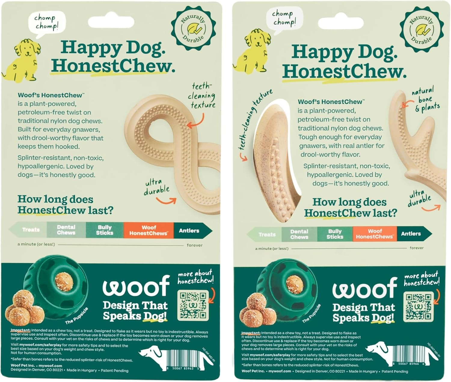 image:imageWOOF HonestChew Dog Toy Duo Durable Dog Chews Made with PlantBased Ingredients SplinterResistant Safer Than Dog Bones with HonestChew Antler and Infinity Gift for Dogs SmallDuo Pack