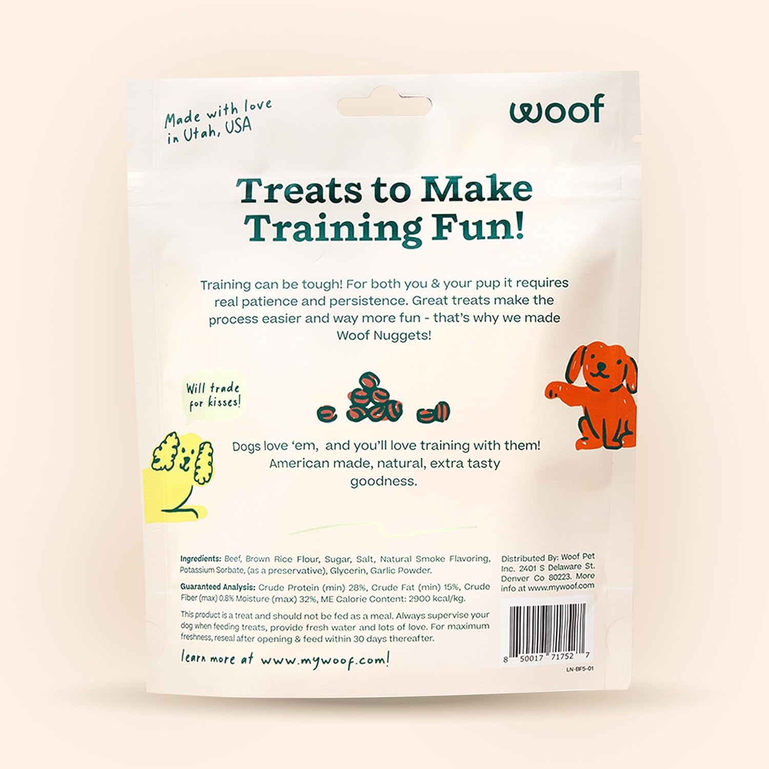 image:imageWOOF Love Nuggets Made in the USA Dog Treats for Training Jerky for Dogs BiteSized Beef Training Treats