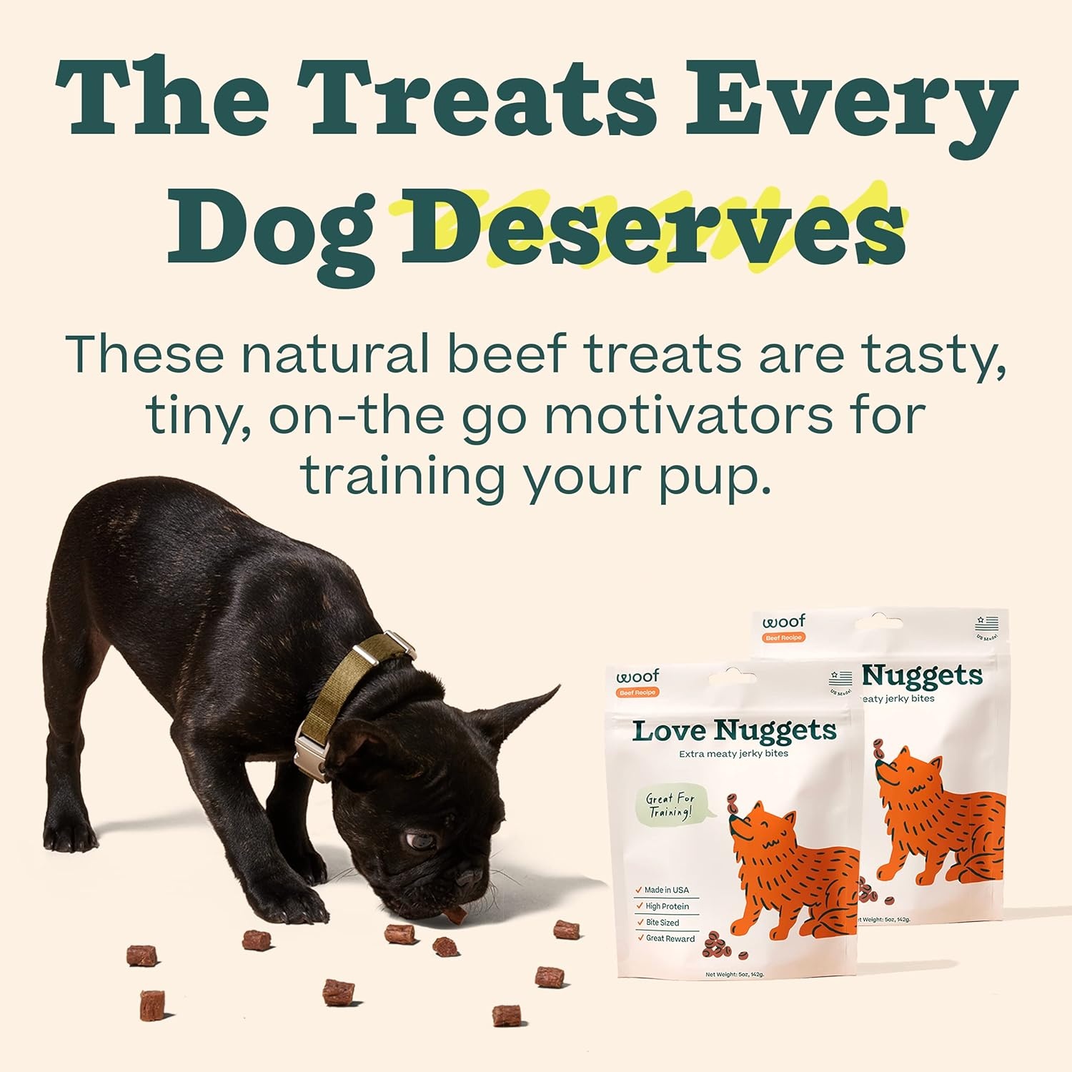 image:imageWOOF Love Nuggets Made in the USA Dog Treats for Training Jerky for Dogs BiteSized Beef Training Treats