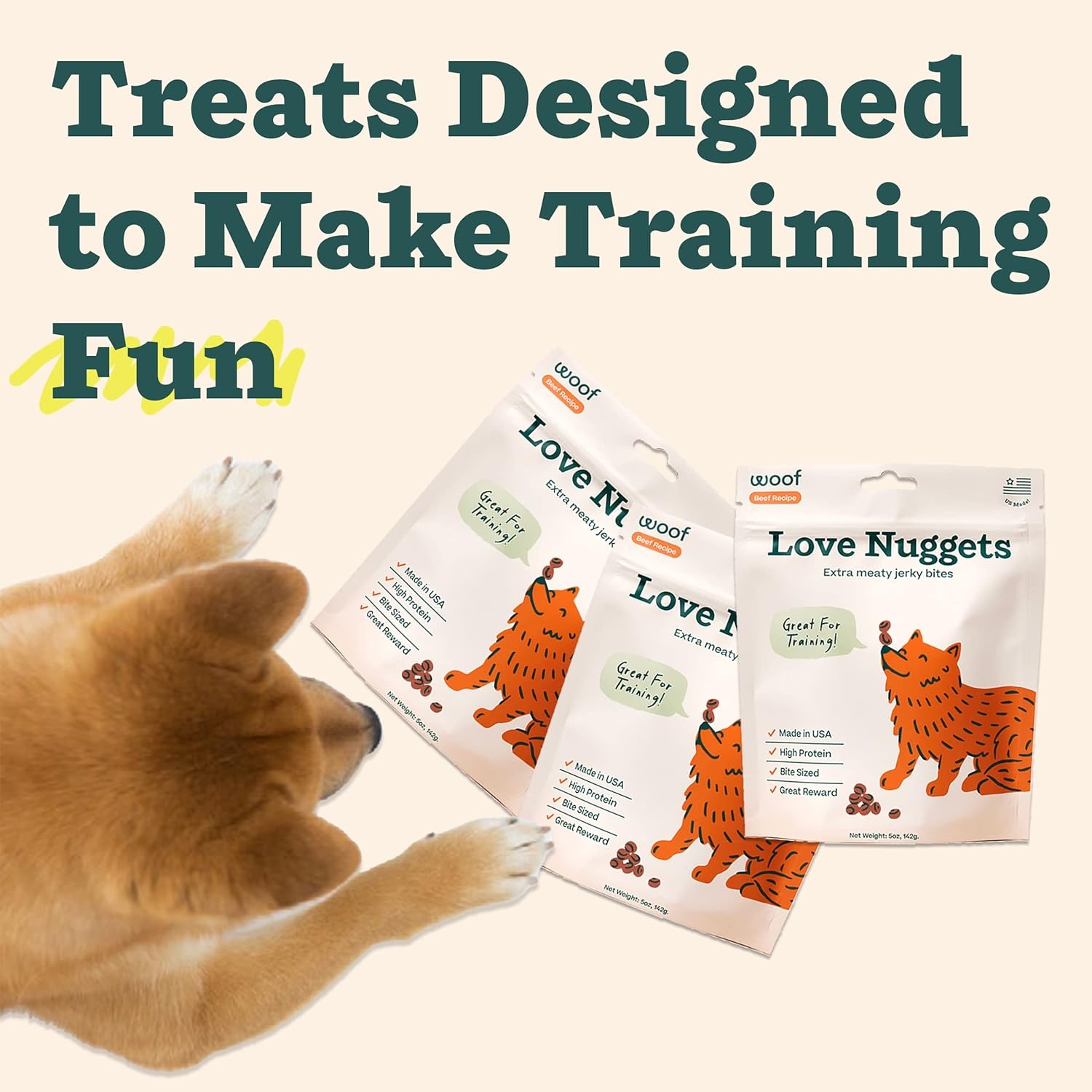 image:imageWOOF Love Nuggets Made in the USA Dog Treats for Training Jerky for Dogs BiteSized Beef Training Treats