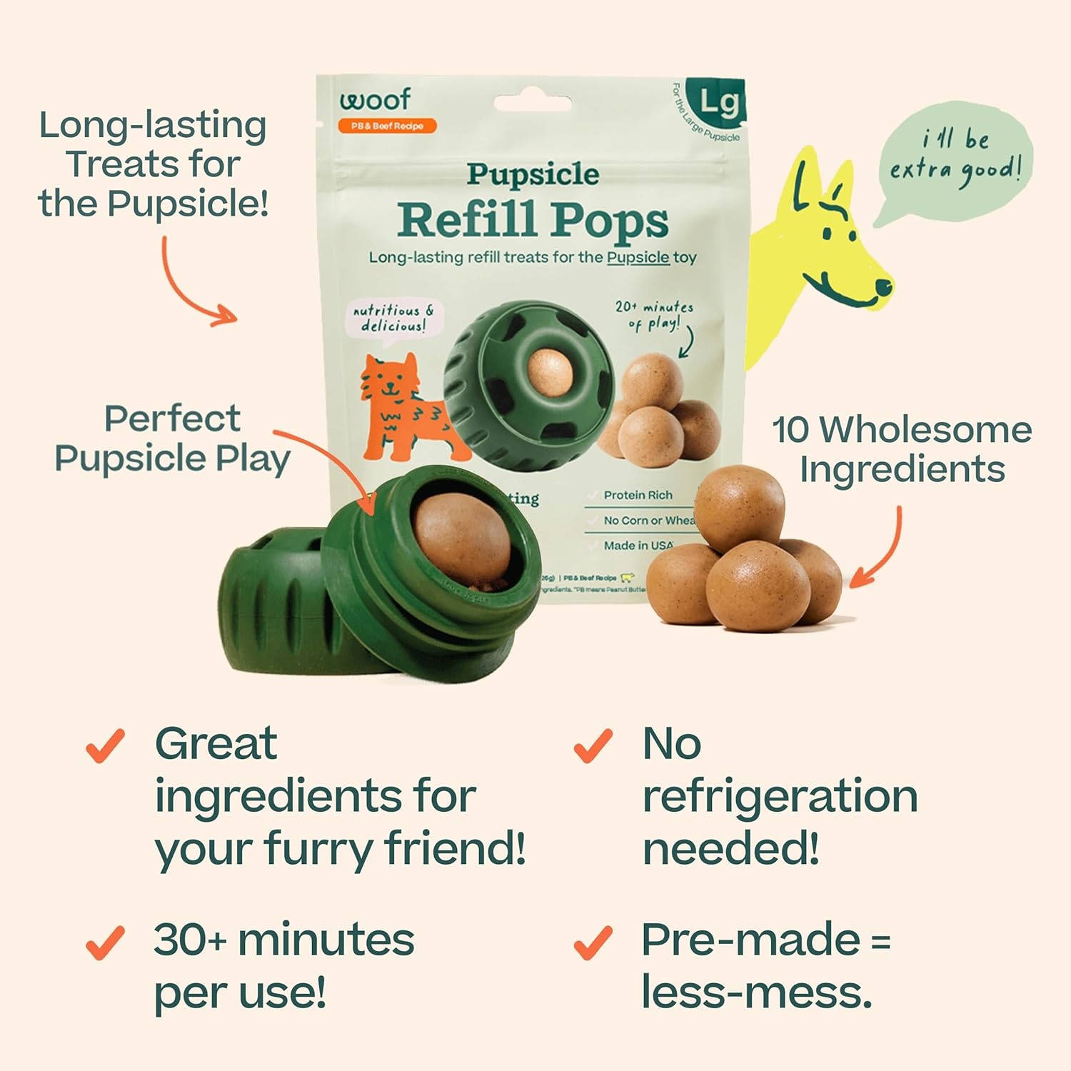 image:imageWOOF Pupsicle Birthday Pops Healthy Dog Treats PreMade Pupsicle Refills Wholesome Ingredients Naturally Sweet CakeFlavored Birthday Treat for Dogs LargeBeef
