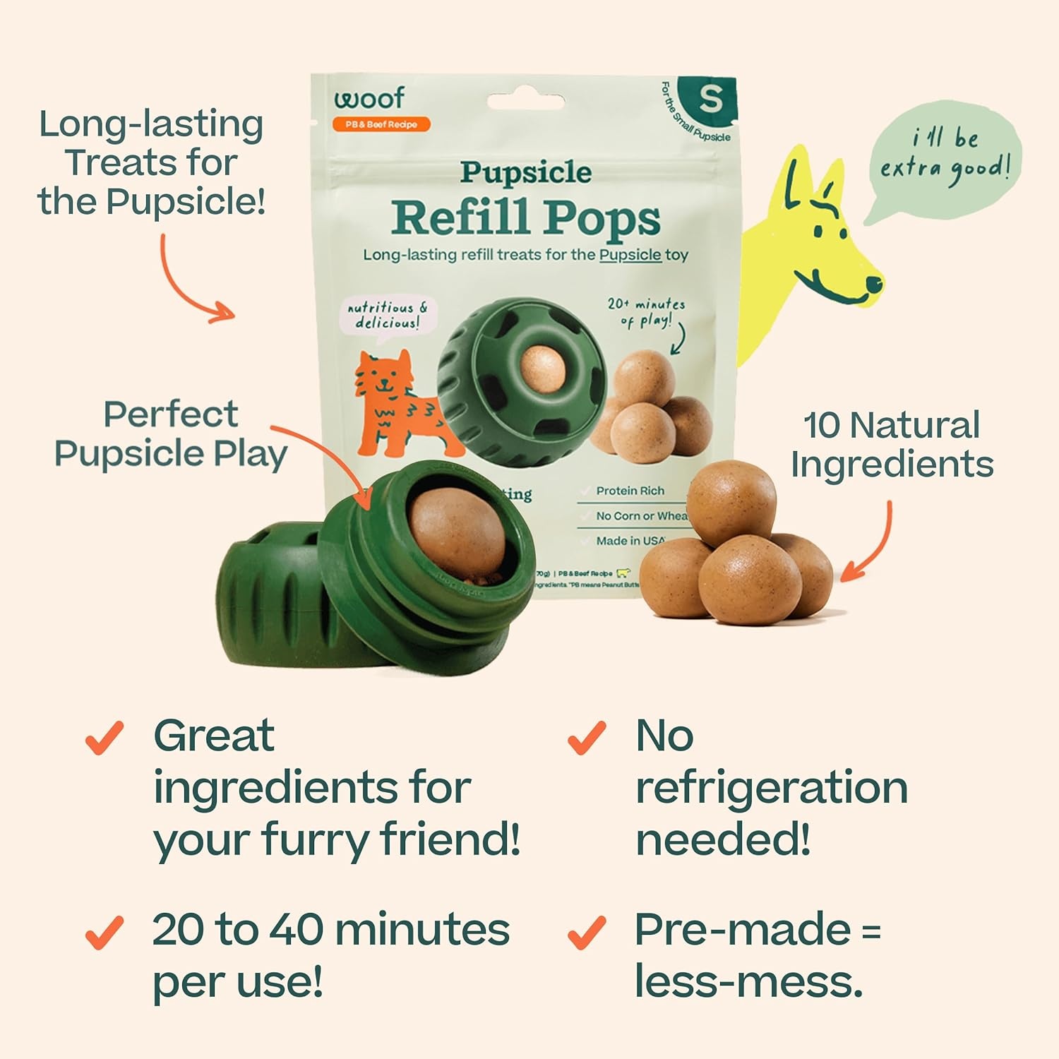 image:imageWOOF Pupsicle Birthday Pops Healthy Dog Treats PreMade Pupsicle Refills Wholesome Ingredients Naturally Sweet CakeFlavored Birthday Treat for Dogs LargeBeef