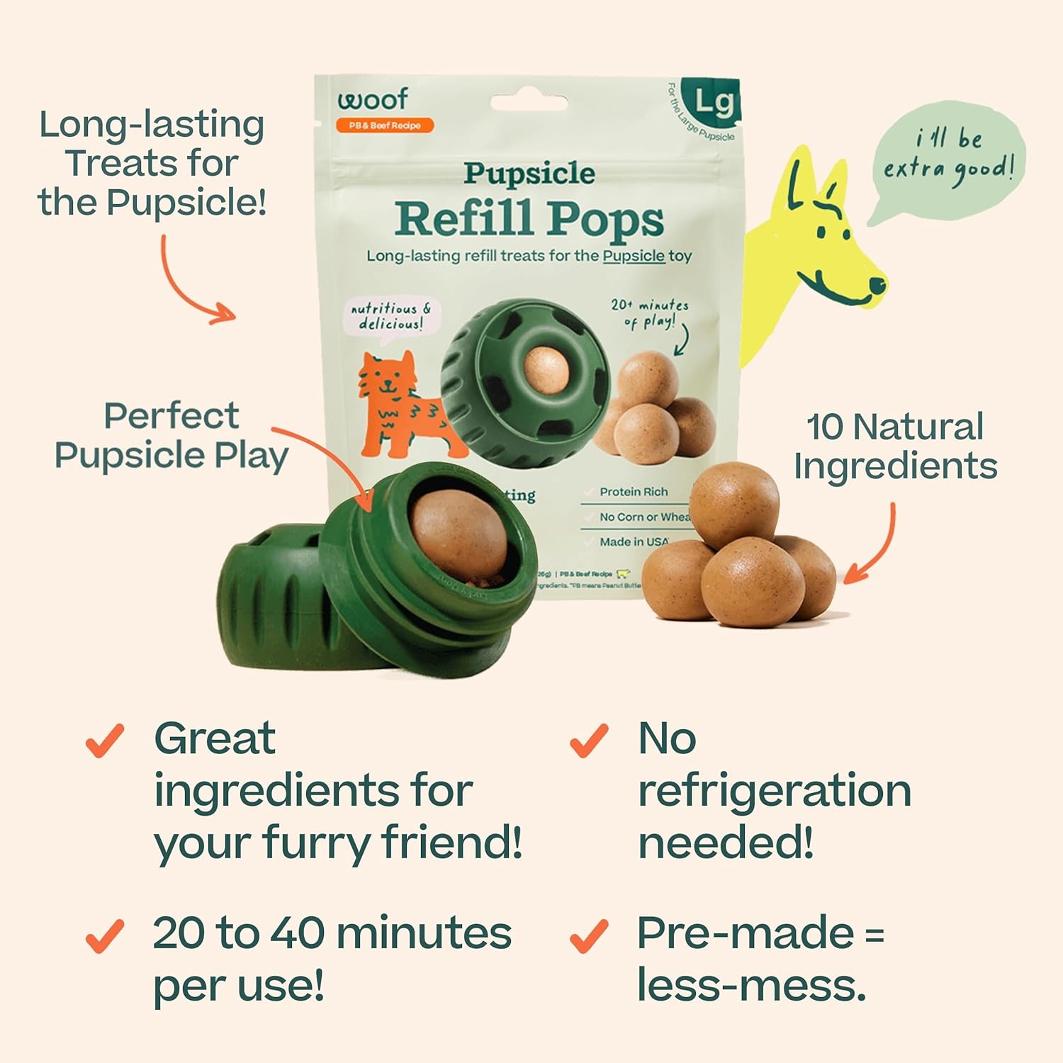 image:imageWOOF Pupsicle Birthday Pops Healthy Dog Treats PreMade Pupsicle Refills Wholesome Ingredients Naturally Sweet CakeFlavored Birthday Treat for Dogs LargeBeef