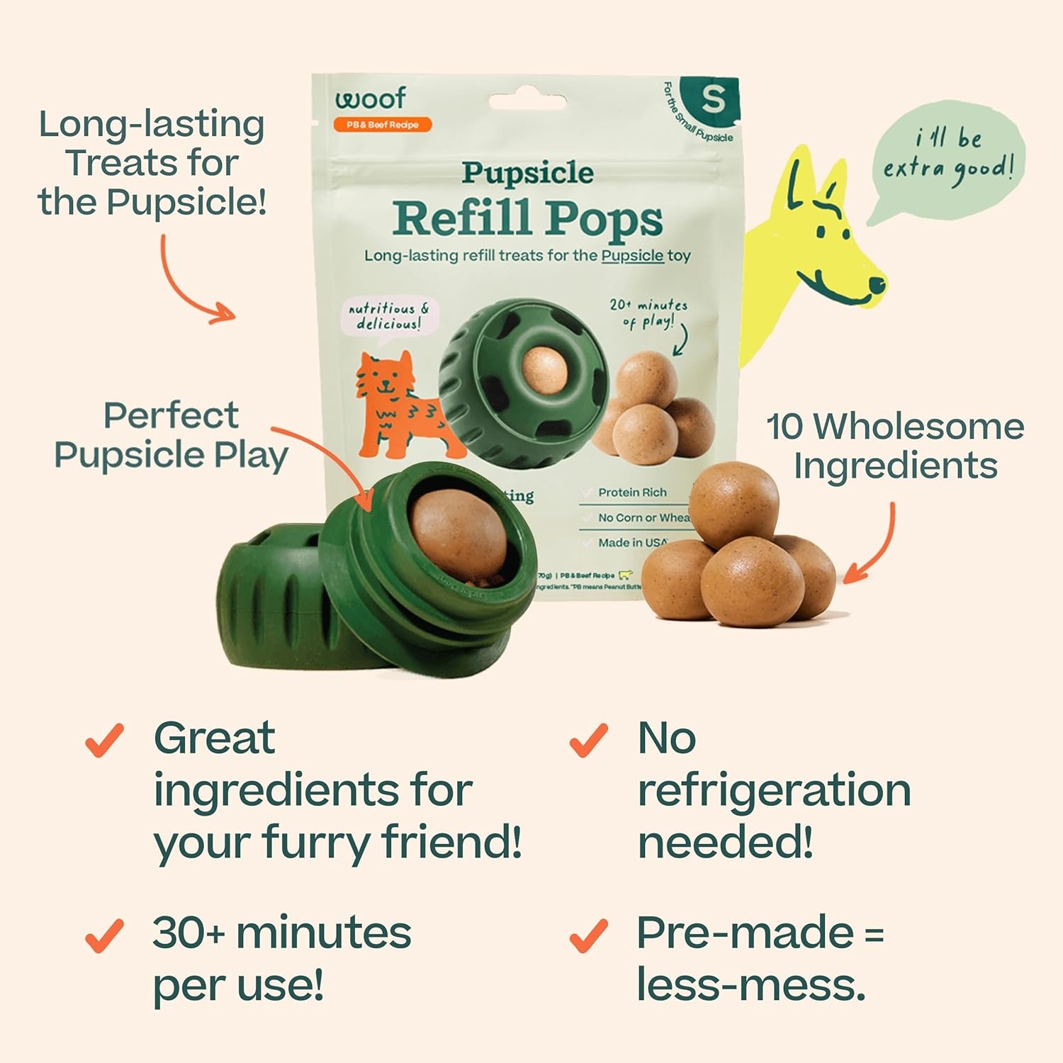 image:imageWOOF Pupsicle Birthday Pops Healthy Dog Treats PreMade Pupsicle Refills Wholesome Ingredients Naturally Sweet CakeFlavored Birthday Treat for Dogs LargeBeef