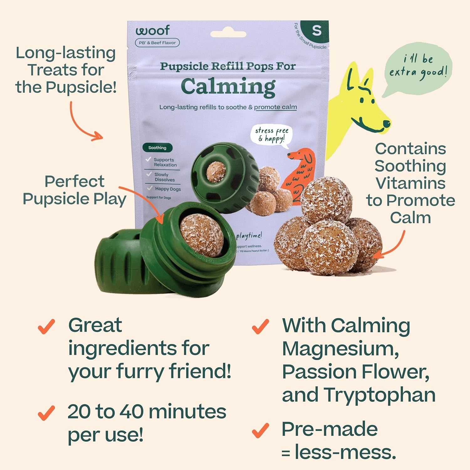 image:imageWOOF Pupsicle Refill Pops for Calming LongLasting Refills for the Pupsicle Toy to Promote Calm Calming Dog Treats Magnesium for Dogs Small Pops 10 CountSmall 10 Count