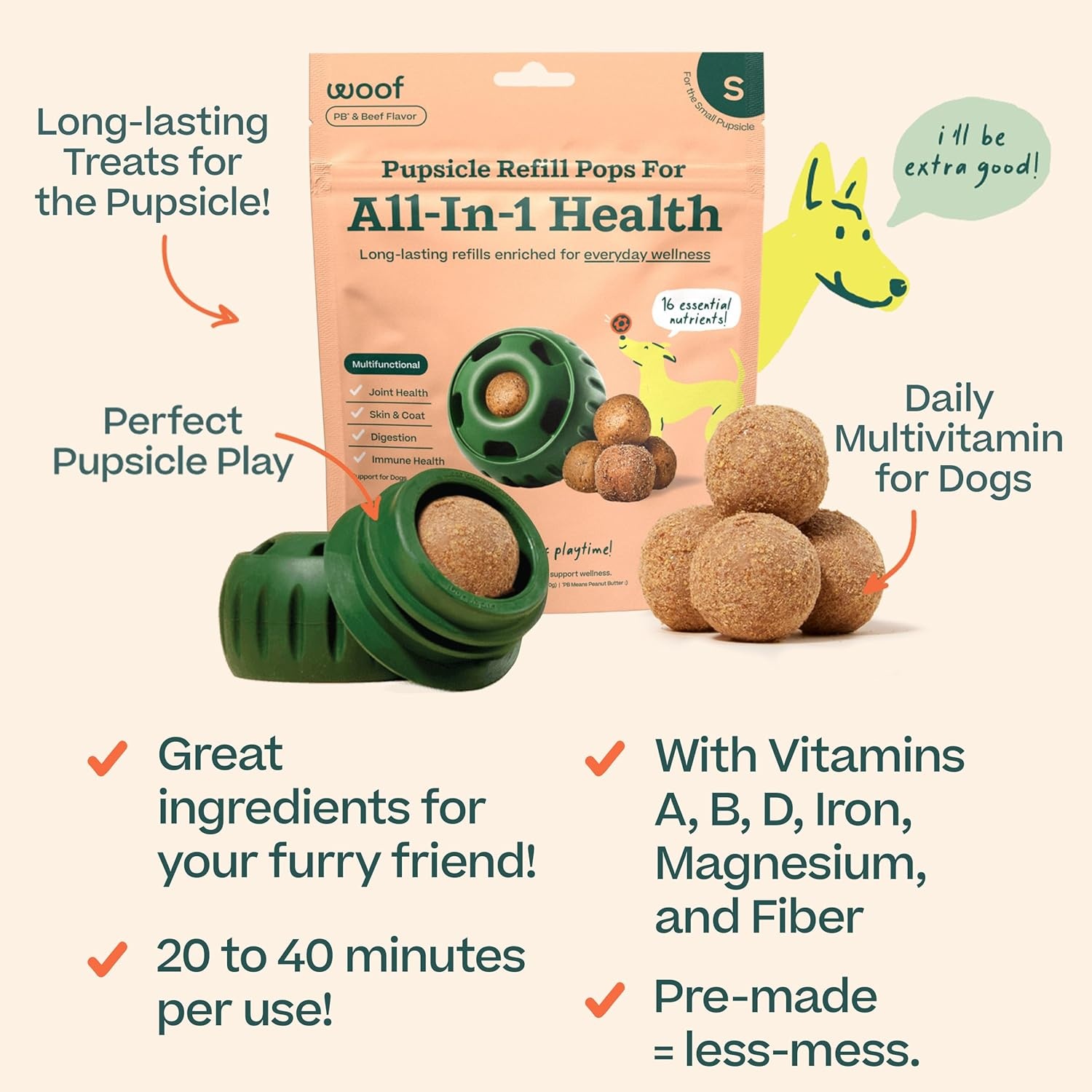 image:imageWOOF Pupsicle Refill Pops for Calming LongLasting Refills for the Pupsicle Toy to Promote Calm Calming Dog Treats Magnesium for Dogs Small Pops 10 CountSmall 10 Count