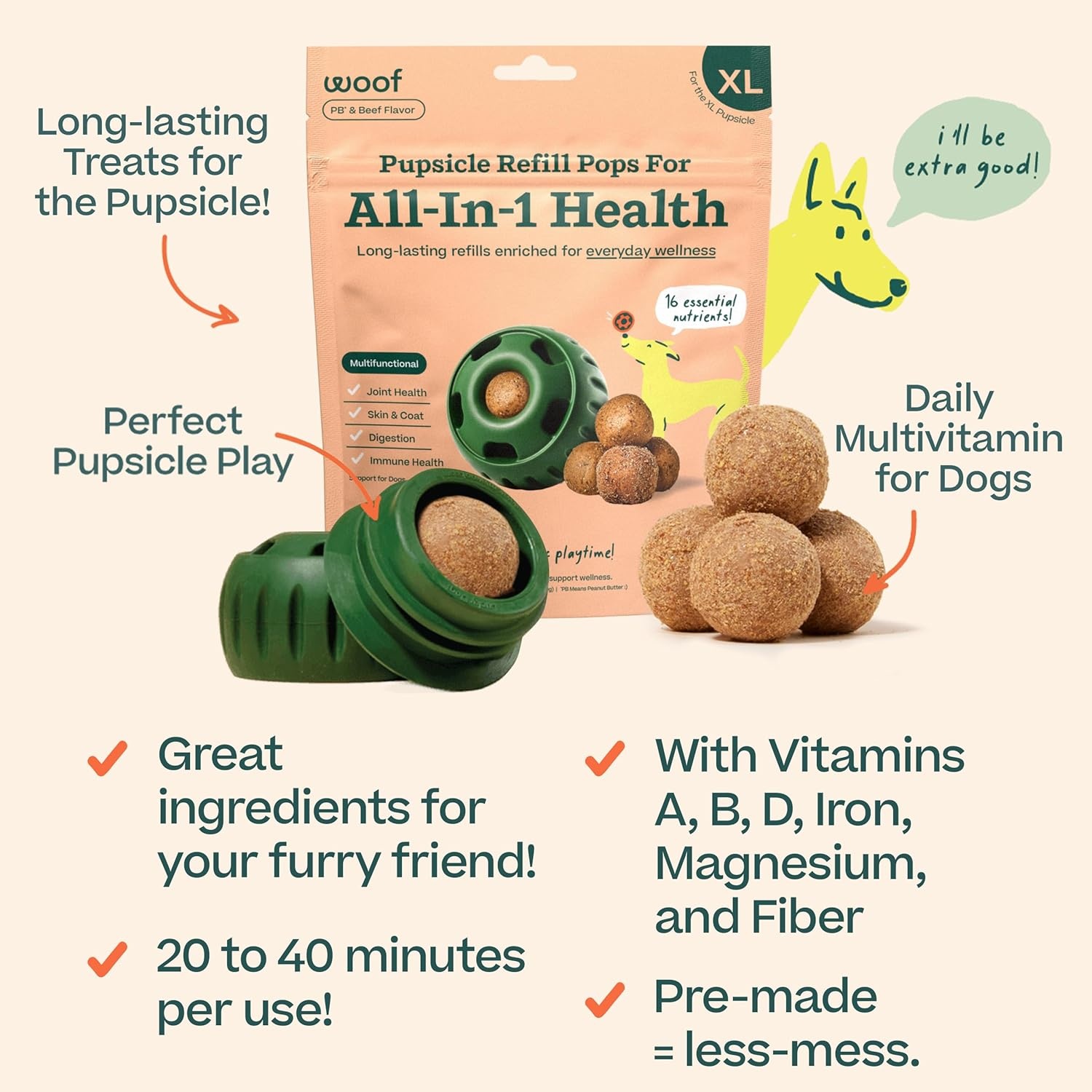 image:imageWOOF Pupsicle Refill Pops for Calming LongLasting Refills for the Pupsicle Toy to Promote Calm Calming Dog Treats Magnesium for Dogs Small Pops 10 CountXLarge 5 Count