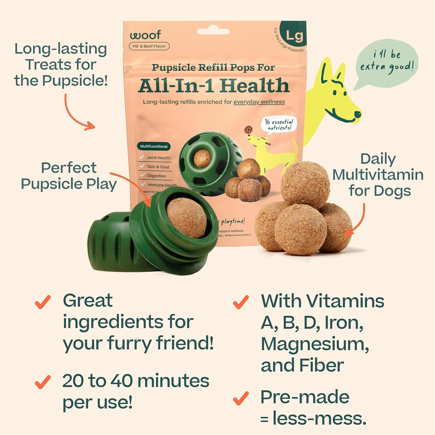 image:imageWOOF Pupsicle Refill Pops for Calming LongLasting Refills for the Pupsicle Toy to Promote Calm Calming Dog Treats Magnesium for Dogs Small Pops 10 CountLarge 7 Count