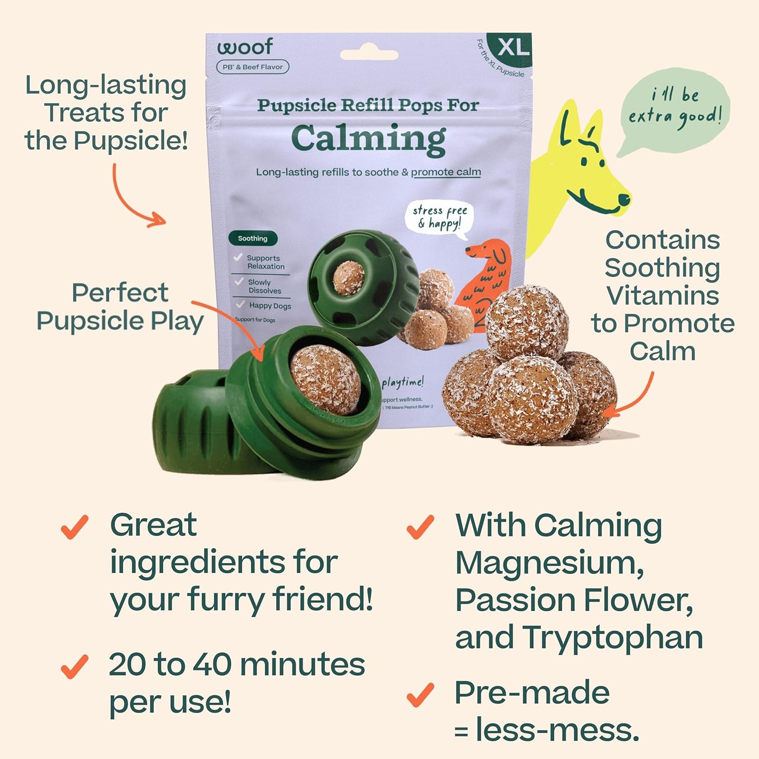image:imageWOOF Pupsicle Refill Pops for Calming LongLasting Refills for the Pupsicle Toy to Promote Calm Calming Dog Treats Magnesium for Dogs Small Pops 10 CountXLarge 5 Count