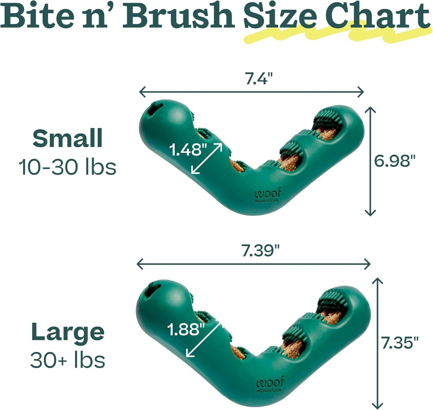 image:imageWOOF The Bite n Brush Dog Toothbrush Toy Scrub Plaque and Tartar from Your Dogs Teeth and Mouth Dog Dental Chew Toy SmallLarge