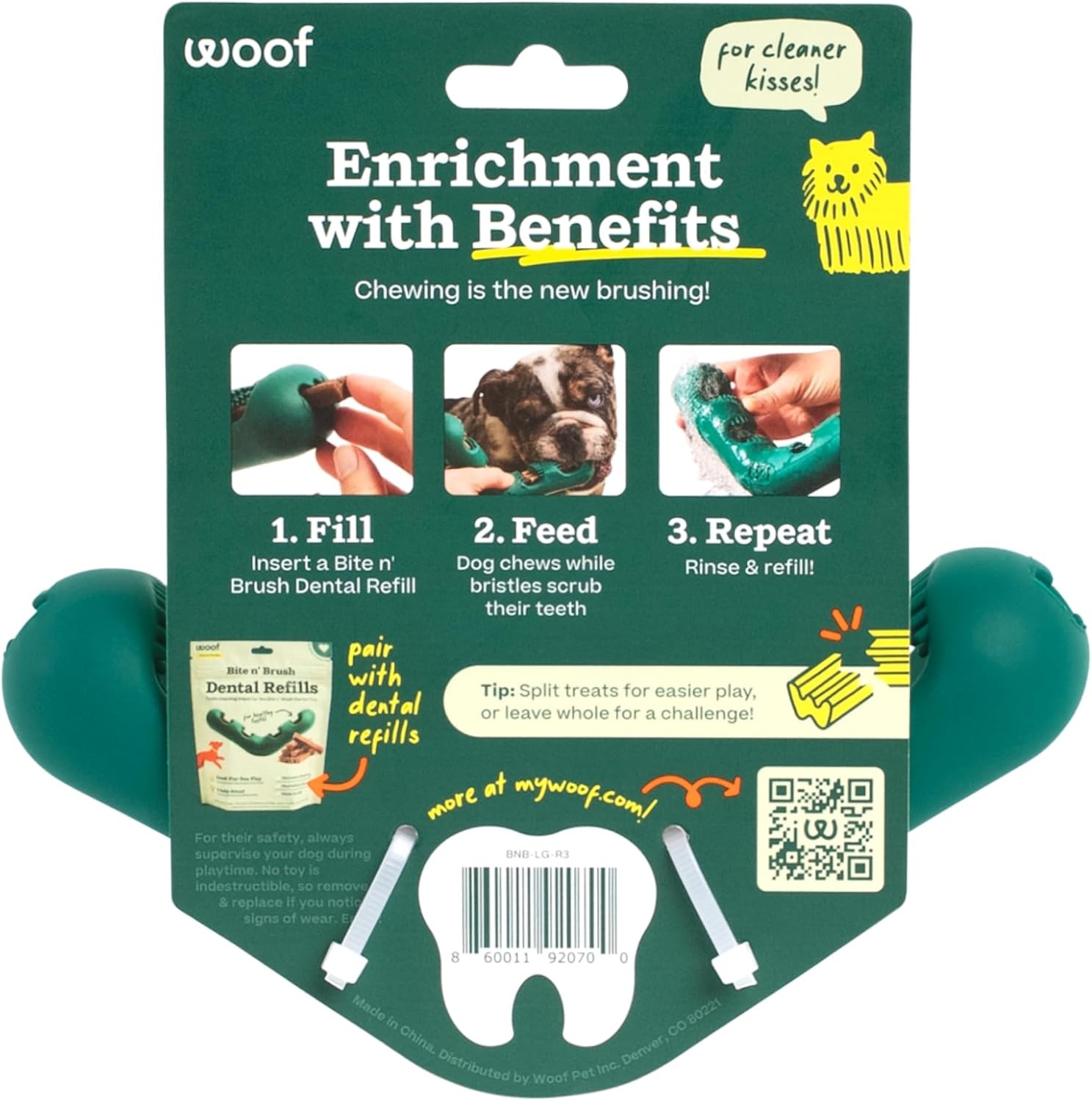 image:imageWOOF The Bite n Brush Dog Toothbrush Toy Scrub Plaque and Tartar from Your Dogs Teeth and Mouth Dog Dental Chew Toy SmallLarge