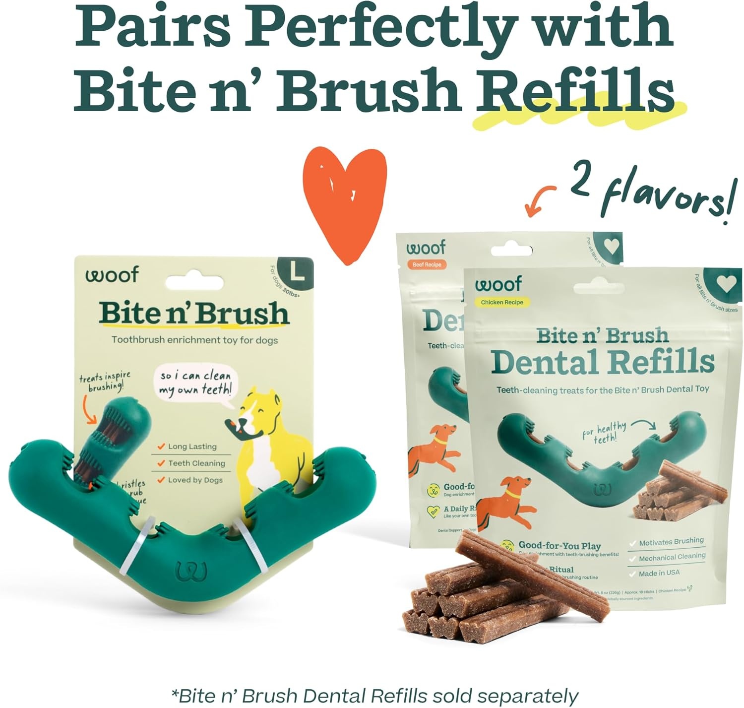 image:imageWOOF The Bite n Brush Dog Toothbrush Toy Scrub Plaque and Tartar from Your Dogs Teeth and Mouth Dog Dental Chew Toy SmallSmall