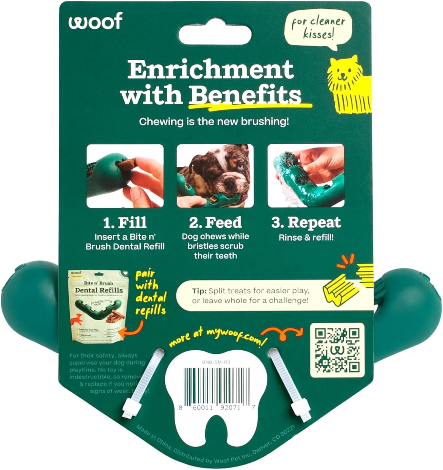image:imageWOOF The Bite n Brush Dog Toothbrush Toy Scrub Plaque and Tartar from Your Dogs Teeth and Mouth Dog Dental Chew Toy SmallSmall