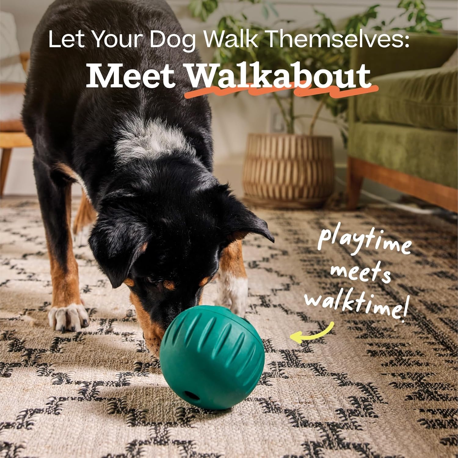image:imageWOOF Walkabout Enrichment Dog Toys Puzzle and Treat Dispenser Adjustable Difficulty for Kibble and Treats Durable Rubber Easy to Clean SmallLarge Green