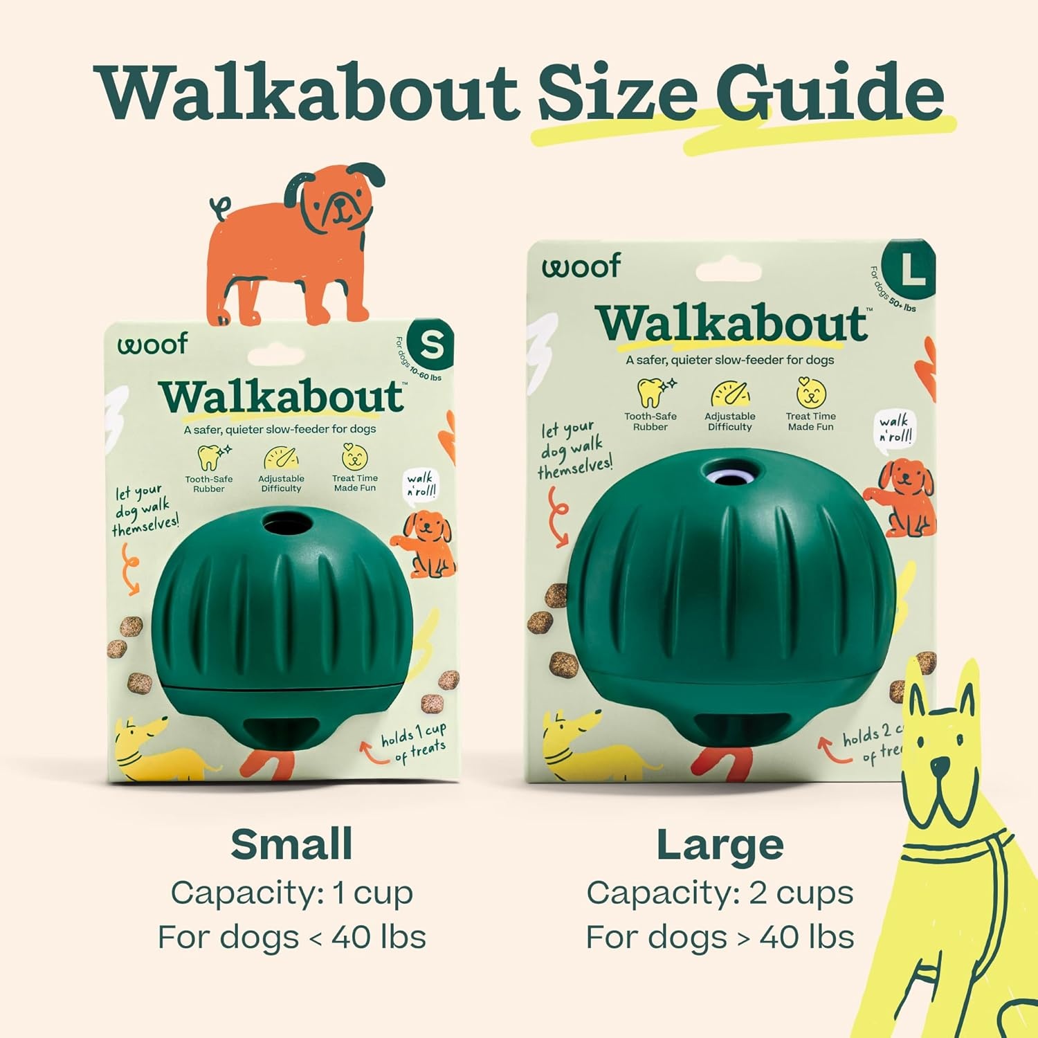 image:imageWOOF Walkabout Enrichment Dog Toys Puzzle and Treat Dispenser Adjustable Difficulty for Kibble and Treats Durable Rubber Easy to Clean SmallSmall Green