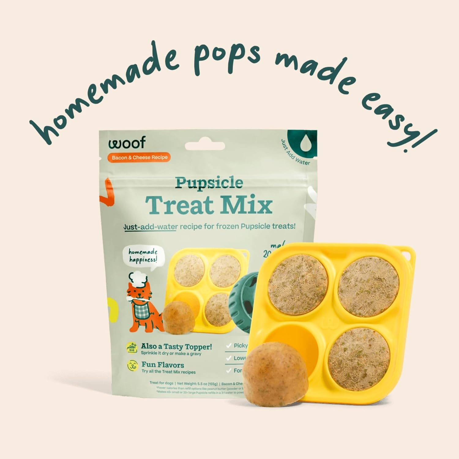 image:imageWoof Doggy Dental Pupsicle Mix Dog Teeth Cleaning Powder for the Pupsicle Long Lasting Postbiotic Dental Enzyme Mix to Support Oral Health for DogsBacon Cheese