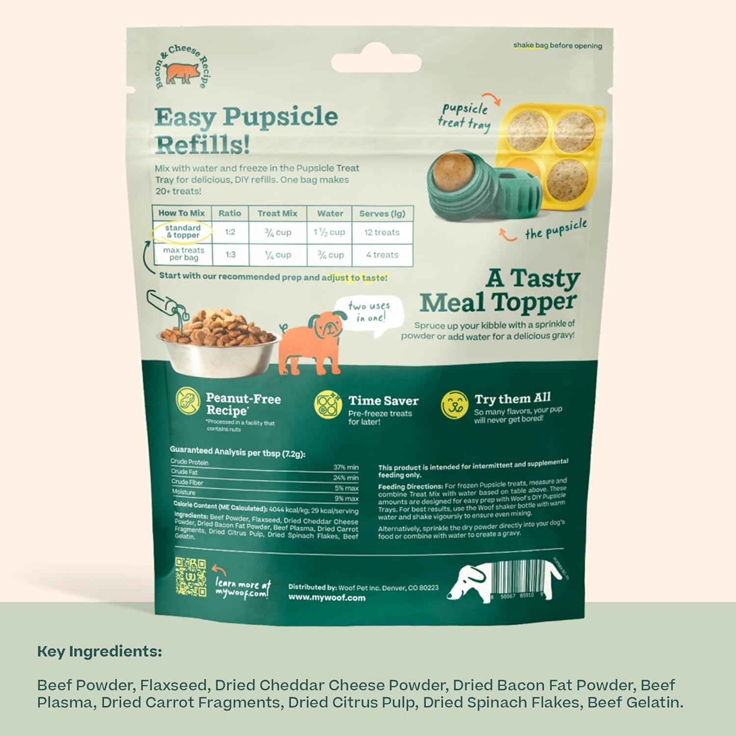 image:imageWoof Doggy Dental Pupsicle Mix Dog Teeth Cleaning Powder for the Pupsicle Long Lasting Postbiotic Dental Enzyme Mix to Support Oral Health for DogsBacon Cheese