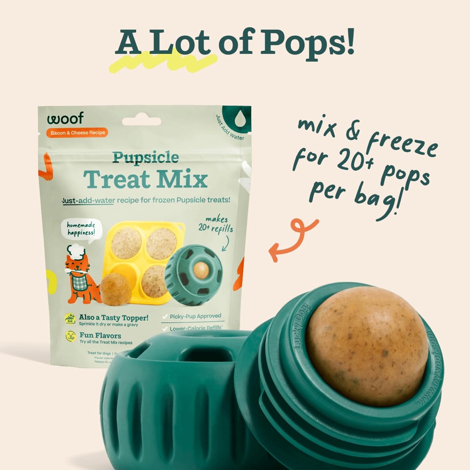 image:imageWoof Doggy Dental Pupsicle Mix Dog Teeth Cleaning Powder for the Pupsicle Long Lasting Postbiotic Dental Enzyme Mix to Support Oral Health for DogsBacon Cheese