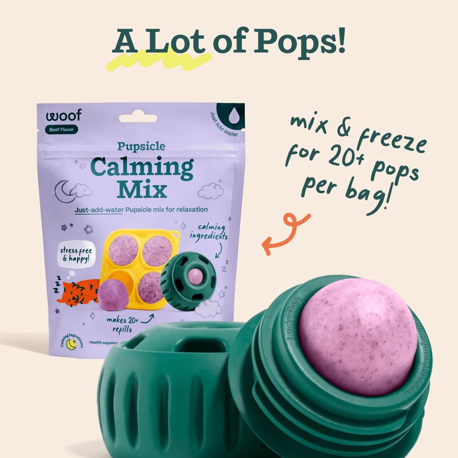 image:imageWoof Doggy Dental Pupsicle Mix Dog Teeth Cleaning Powder for the Pupsicle Long Lasting Postbiotic Dental Enzyme Mix to Support Oral Health for DogsCalming Support