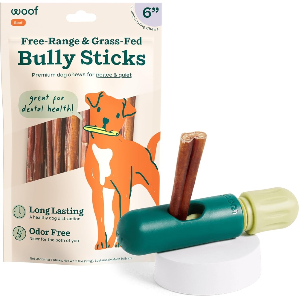image:imageWOOF BullySafe and Bully Sticks Nutritious Chew Sticks for Dogs and Bully Stick Holder for Safe LongLasting Play No More Swallowed Ends 6 Sticks 5 Pack5 Count Pack of 1