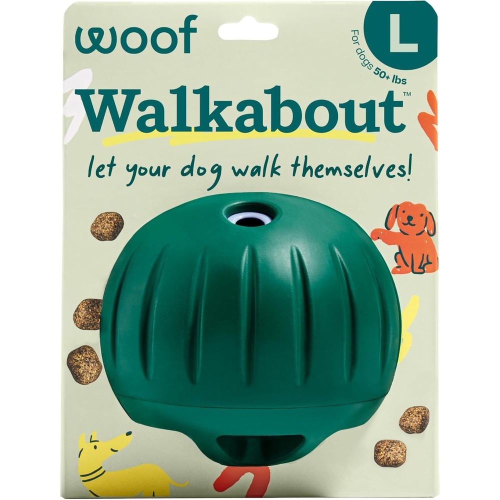 image:imageWOOF Walkabout Enrichment Dog Toys Puzzle and Treat Dispenser Adjustable Difficulty for Kibble and Treats Durable Rubber Easy to Clean SmallLarge Green
