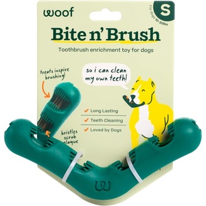 image:imageWOOF The Bite n Brush  Dog Toothbrush Toy  Scrub Plaque and Tartar from Your Dogs Teeth and Mouth  Dog Dental Chew Toy  SmallSmall