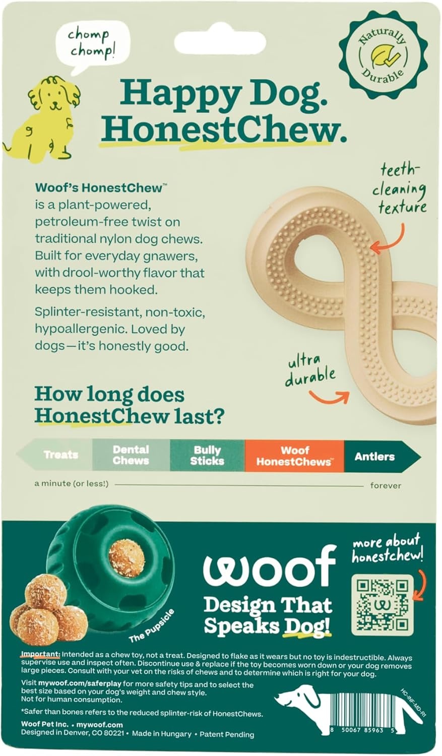 image:imageWOOF HonestChew Dog Toy Infinity Durable Dog Chews Made with Natural PlantBased Ingredients SplinterResistant Safer Than Dog Bones SmallMedium