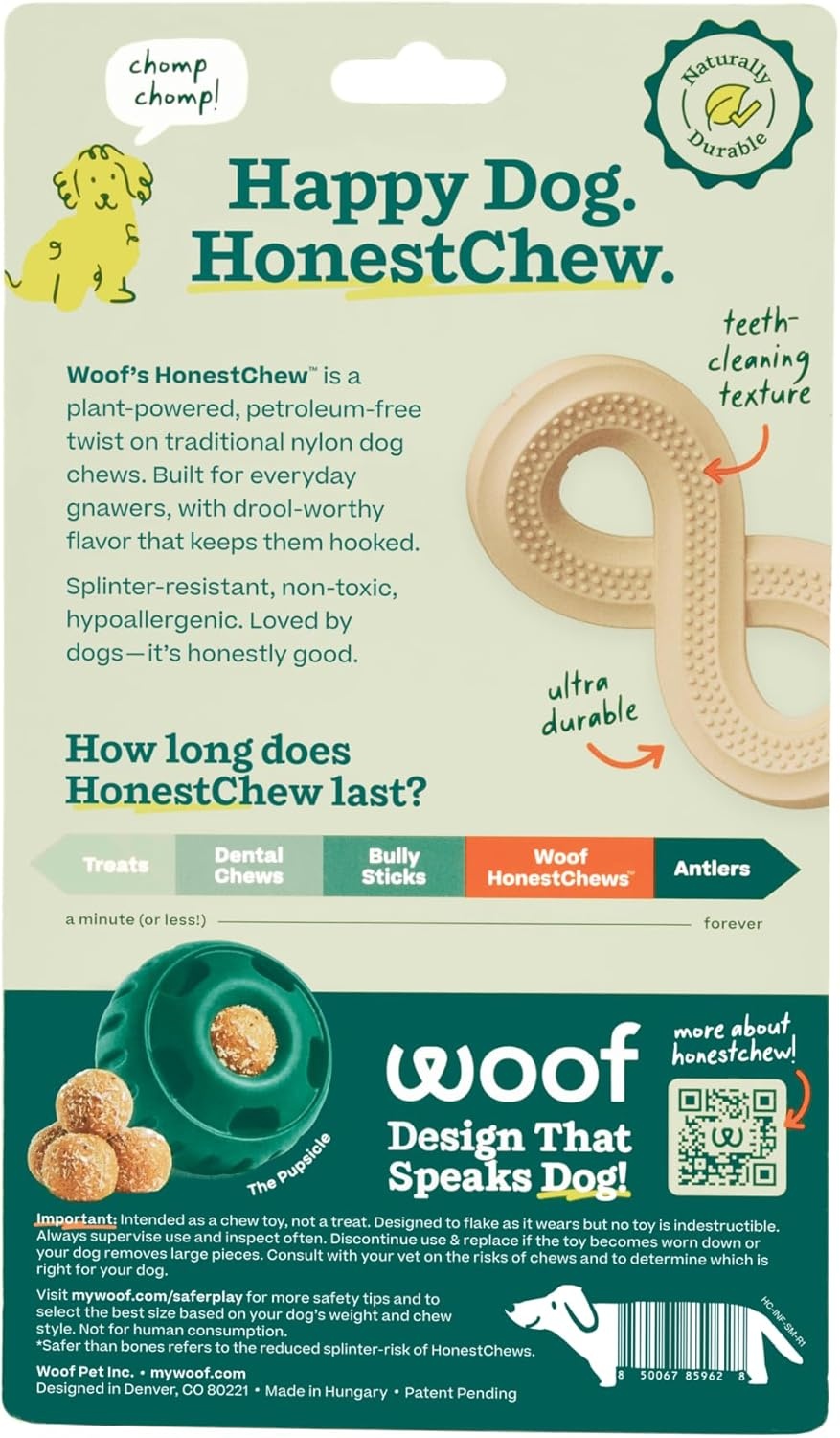 image:imageWOOF HonestChew Dog Toy Infinity Durable Dog Chews Made with Natural PlantBased Ingredients SplinterResistant Safer Than Dog Bones SmallSmall
