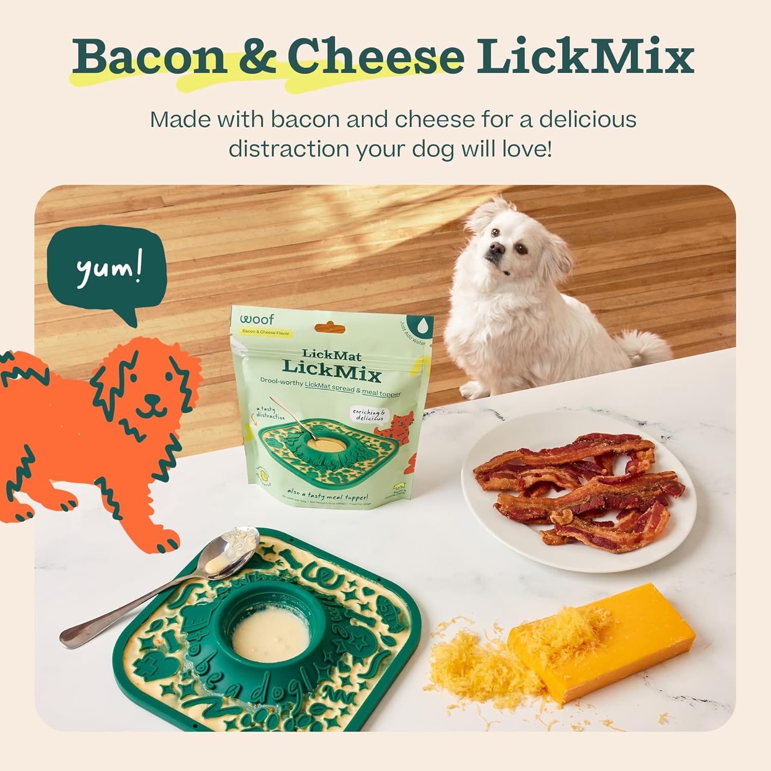 image:imageWOOF LickMixes Dog Lick Mat Spread and Meal Topper Delicious and Lower Calorie Made with Wholesome Ingredients Perfect for Dog Enrichment Bacon amp CheeseBacon Cheese Lickmix