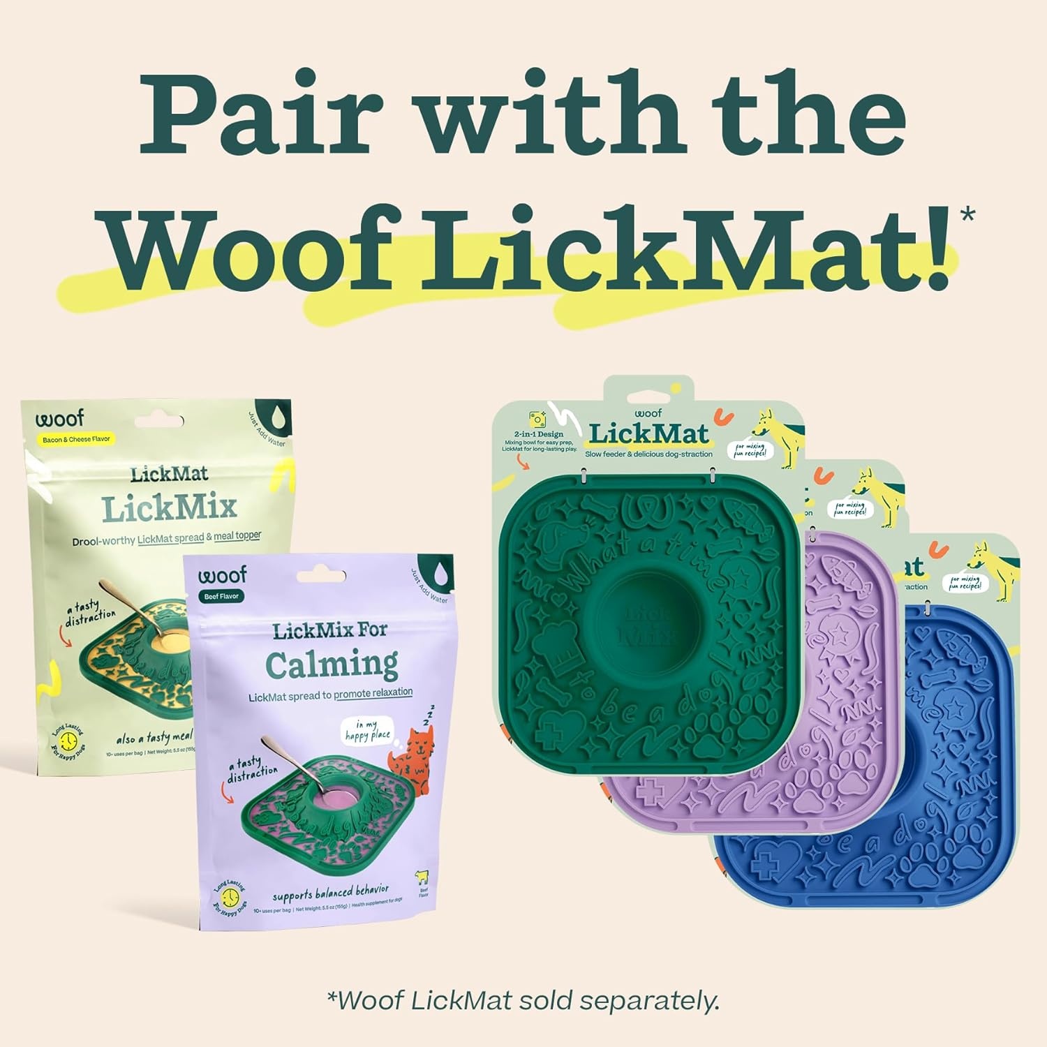 image:imageWOOF LickMixes Dog Lick Mat Spread and Meal Topper Delicious and Lower Calorie Made with Wholesome Ingredients Perfect for Dog Enrichment Bacon amp CheeseCalming Lick Mix