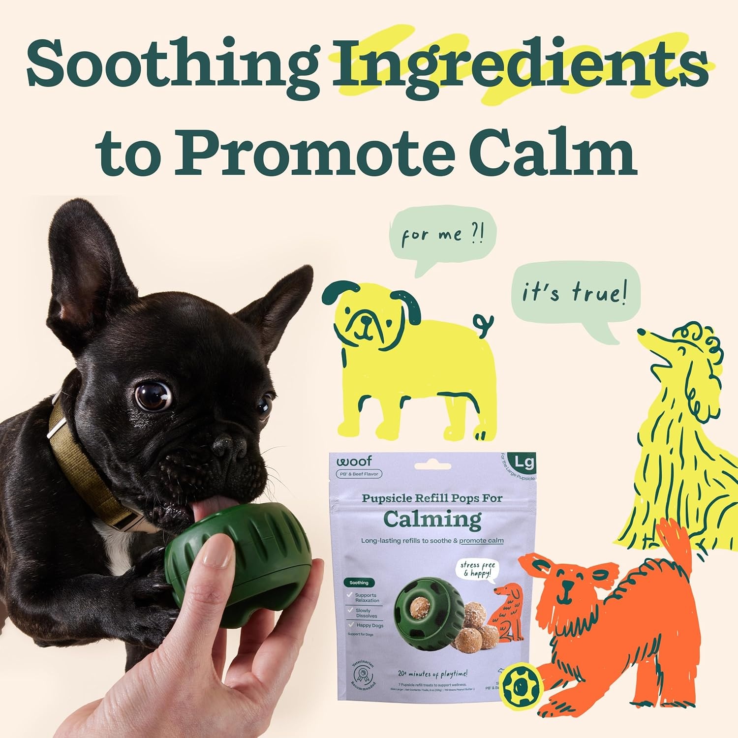 image:imageWOOF Pupsicle Calming Starter Kit Pupsicle and Calming Pops Bundle LongLasting Interactive Dog Toy 10 Refills with Thiamine Tryptophan Passion Flower for Medium and Large Dogs 2575 lbs
