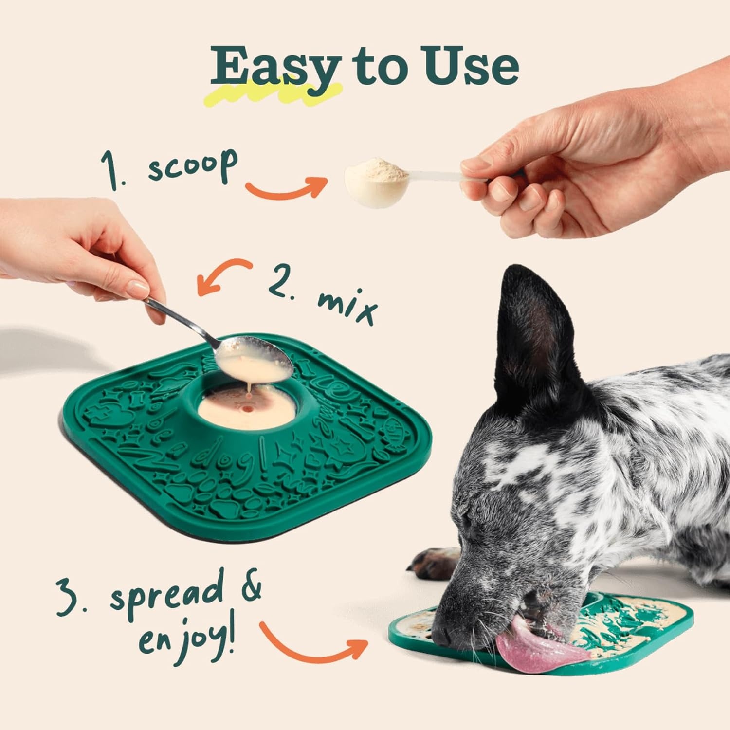 image:imageWoof Lick Mat and Bacon and Cheese LickMix Starter Pack Bundle Dog Enrichment and Spread Slow Feeder Mat with NonSlip Design Delicious Lower Calorie Mix Green