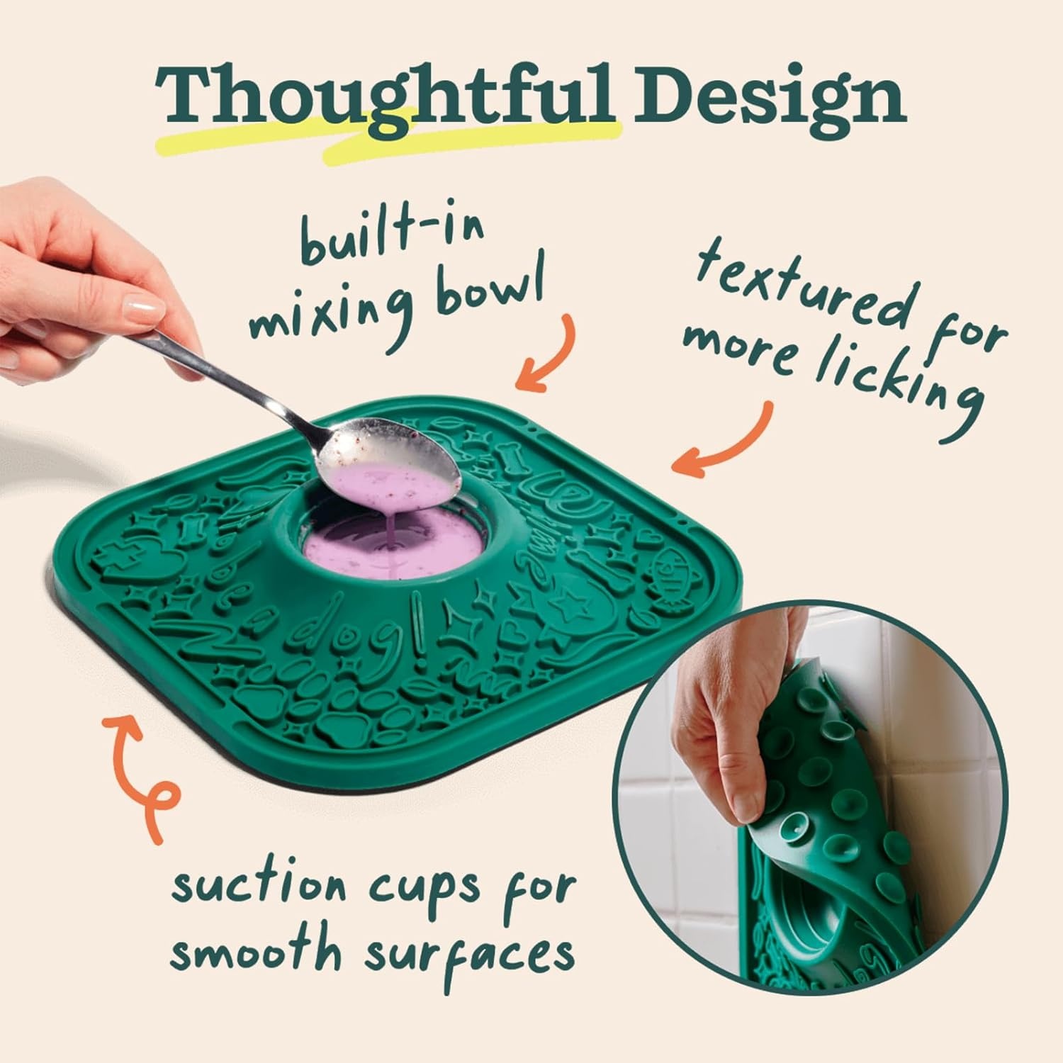 image:imageWoof Lick Mat and Calming LickMix Starter Pack Bundle Dog Enrichment and Spread Slow Feeder Mat with NonSlip Design Delicious Lower Calorie Mix Green