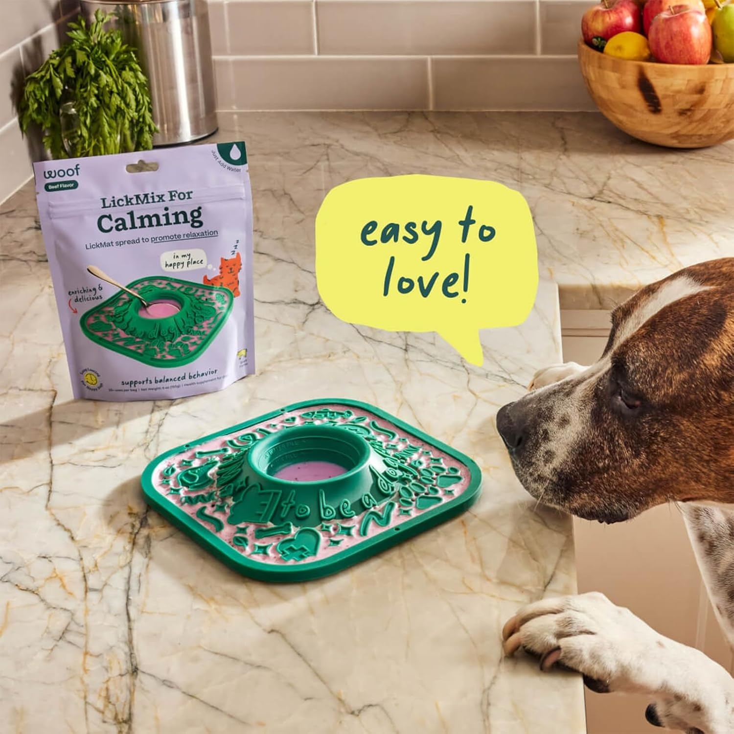 image:imageWoof Lick Mat and Calming LickMix Starter Pack Bundle Dog Enrichment and Spread Slow Feeder Mat with NonSlip Design Delicious Lower Calorie Mix Green