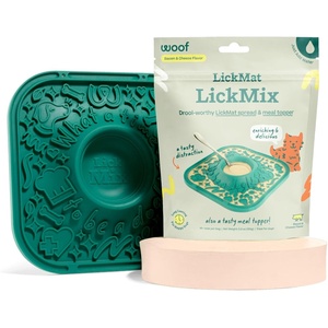 image:imageWoof Lick Mat and Bacon and Cheese LickMix Starter Pack Bundle  Dog Enrichment and Spread  Slow Feeder Mat with NonSlip Design  Delicious Lower Calorie Mix Green