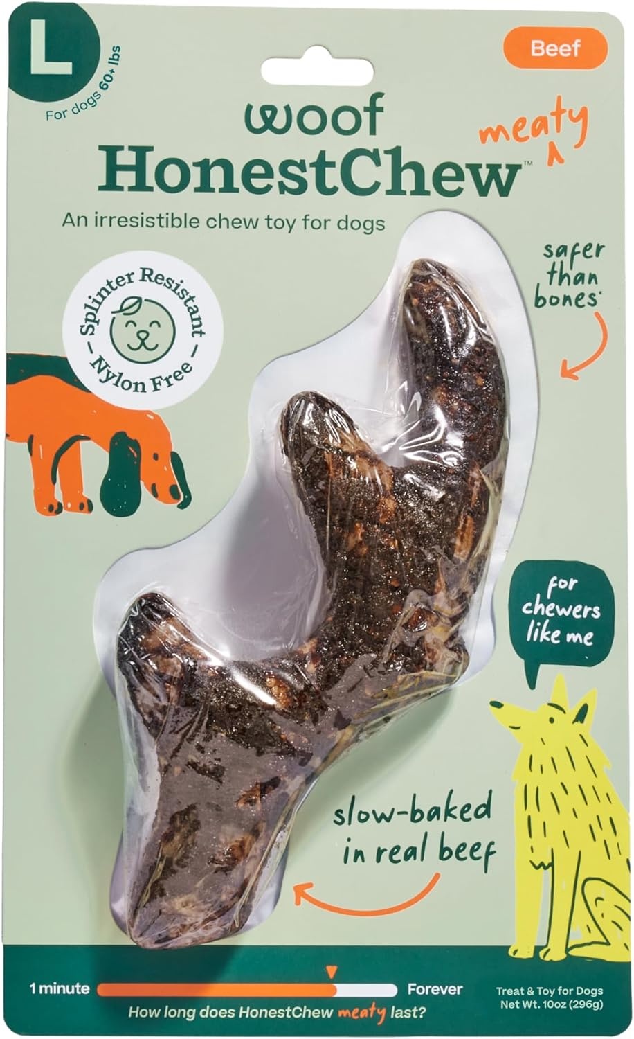 image:imageWOOF HonestChew Meaty Antler Dog Chews Made with Real Beef Outer Layer and Natural PlantBased Ingredients Core SplinterResistant Safer Than Rawhide and Dog Bones MediumAntler