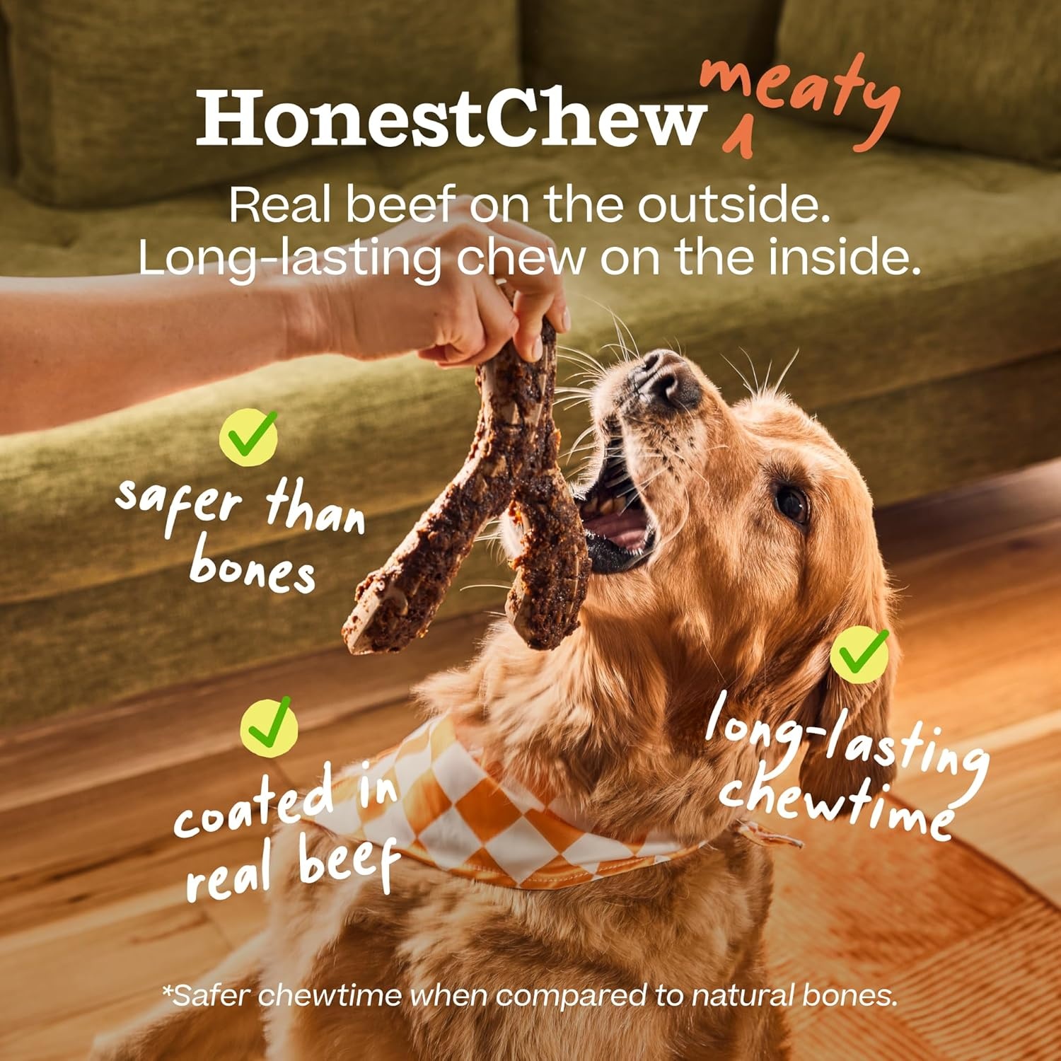 image:imageWOOF HonestChew Meaty Antler Dog Chews Made with Real Beef Outer Layer and Natural PlantBased Ingredients Core SplinterResistant Safer Than Rawhide and Dog Bones MediumAntler