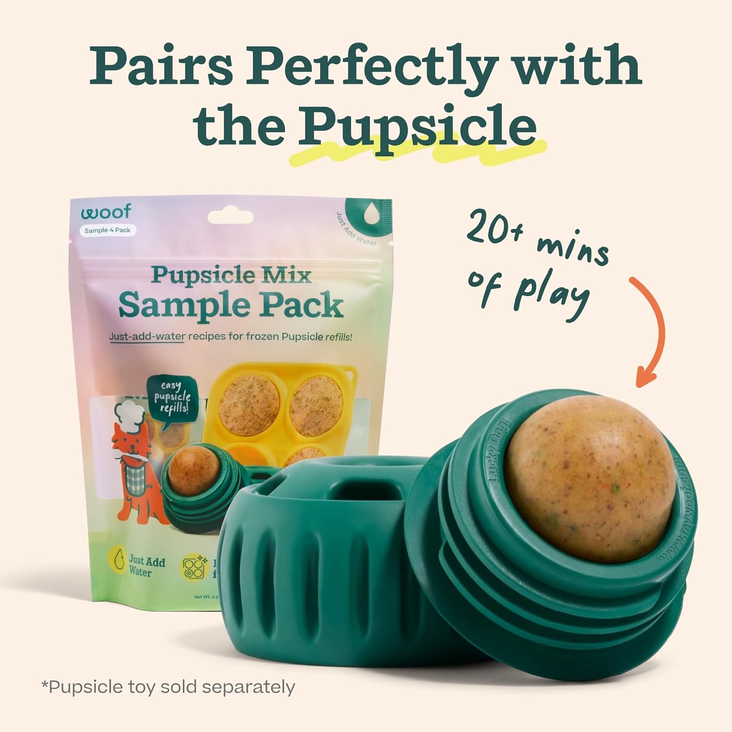 image:imageWOOF Pupsicle Mix Sample Pack EasytoMake DIY Pupsicle Refills Delicious Mix for the Pupsicle Interactive Dog Toy with Bacon amp Cheese Calming Balanced Belly and Dental Mix 4 Pack Sampler