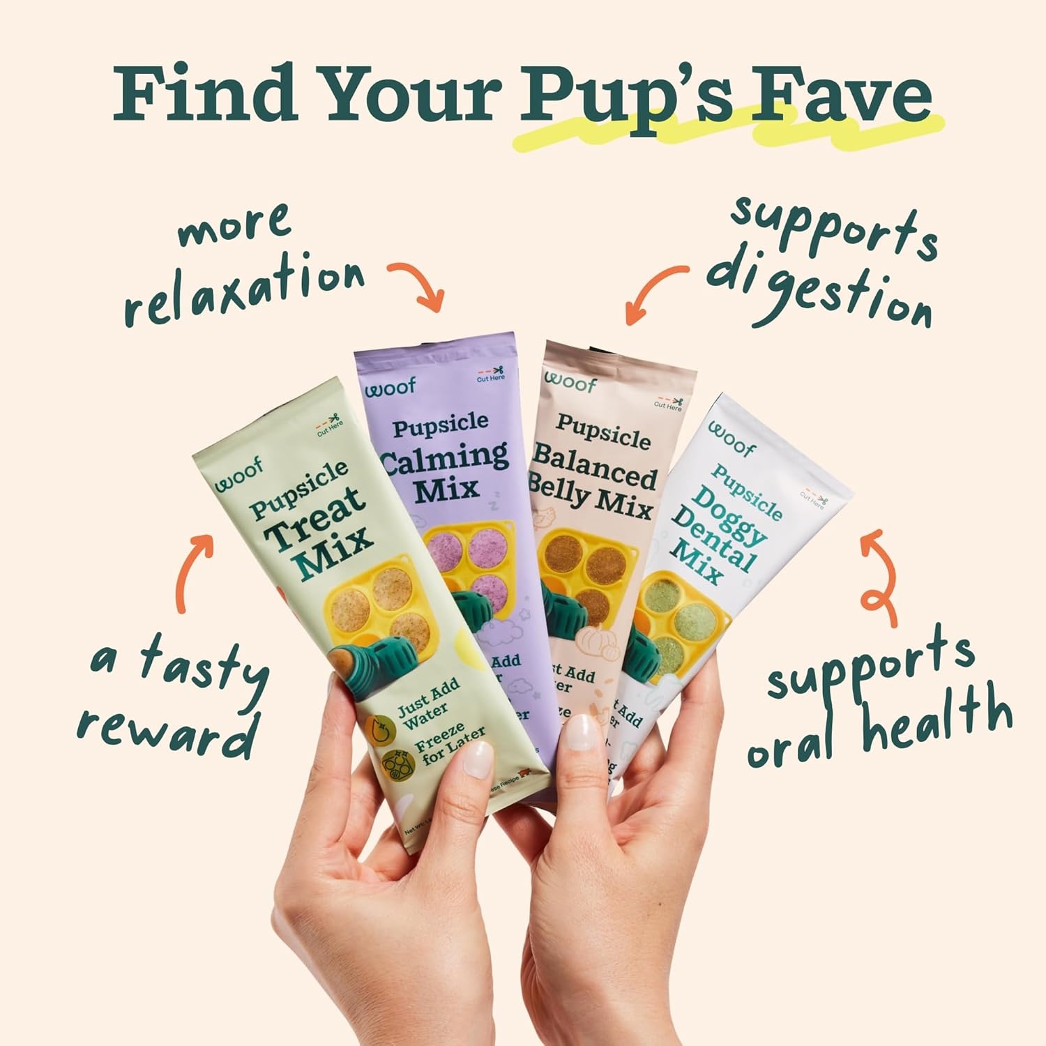 image:imageWOOF Pupsicle Mix Sample Pack EasytoMake DIY Pupsicle Refills Delicious Mix for the Pupsicle Interactive Dog Toy with Bacon amp Cheese Calming Balanced Belly and Dental Mix 4 Pack Sampler