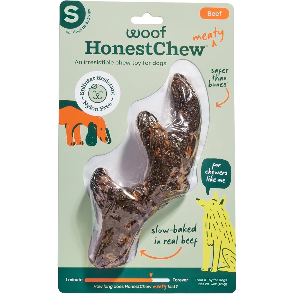 image:imageWOOF HonestChew Meaty Antler Dog Chews Made with Real Beef Outer Layer and Natural PlantBased Ingredients Core SplinterResistant Safer Than Rawhide and Dog Bones MediumAntler