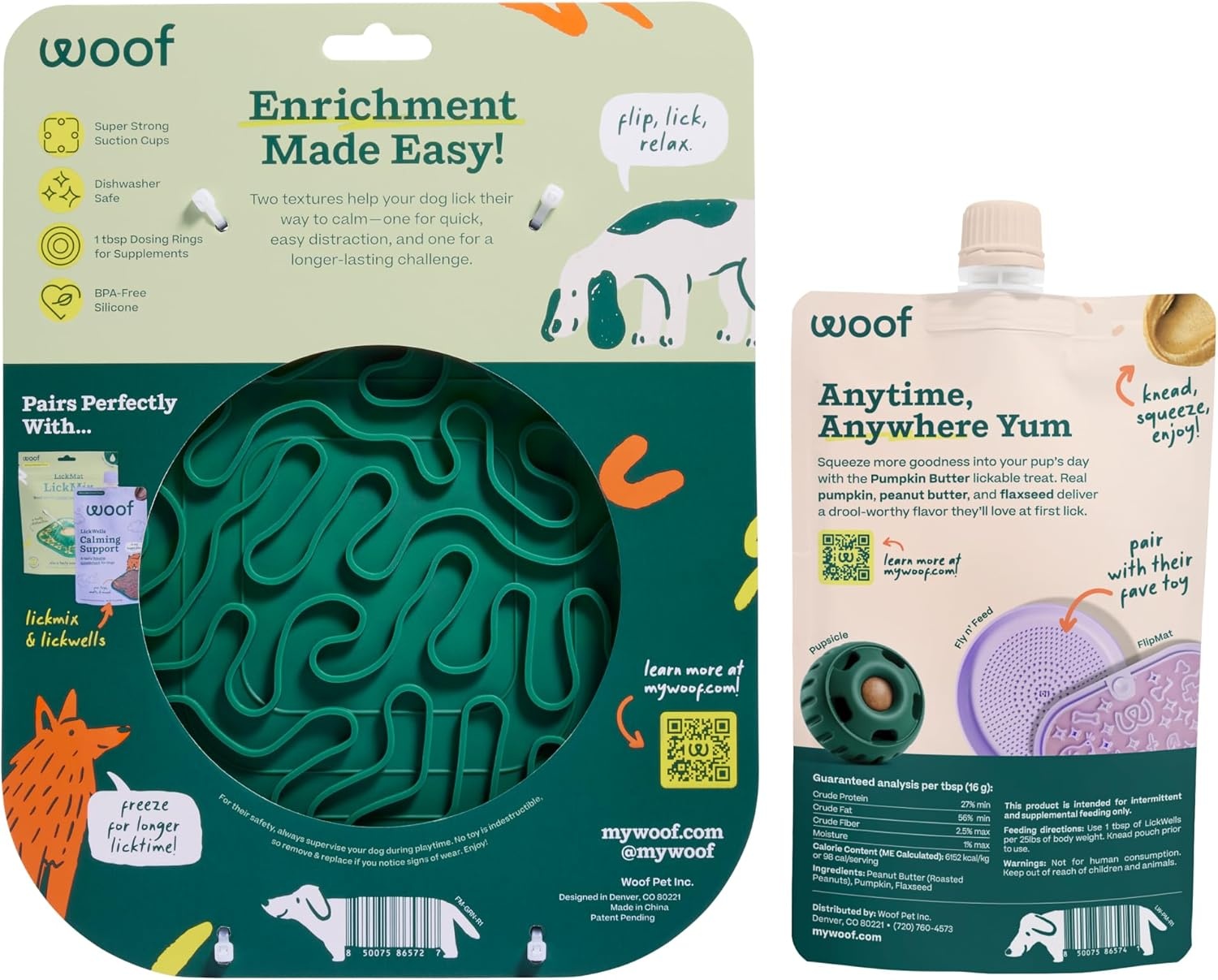 image:imageWOOF FlipMat EasytoClean Lick Mat for Dogs LickWells Pumpkin Butter Dog Lick Mat Spread and Meal Topper for the FlipMat and LickMat