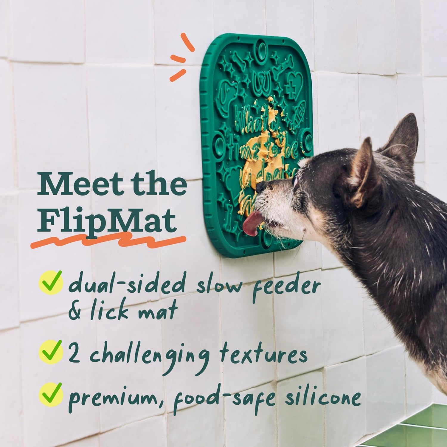 image:imageWOOF FlipMat EasytoClean Lick Mat for Dogs Slow Feeder Mat with DoubleSidedNonSlip Design LickWells Calming Support Dog Lick Mat Spread and Calming Supplement for Dogs